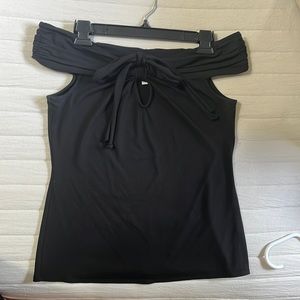 Cache black halter/off shoulder stretchy knit top.
